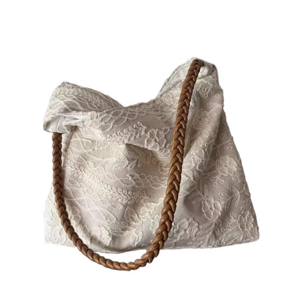 Cosbai - Embroidered Flower Shoulder Tote Bag - Basic &amp; Simple