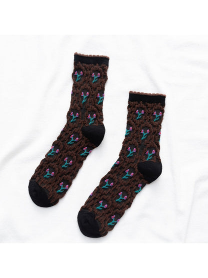 Rufia - Vintage Embroidered Mid-Calf Socks - Soft &amp; Chic
