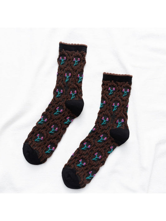 Rufia - Vintage Embroidered Mid-Calf Socks - Soft &amp; Chic