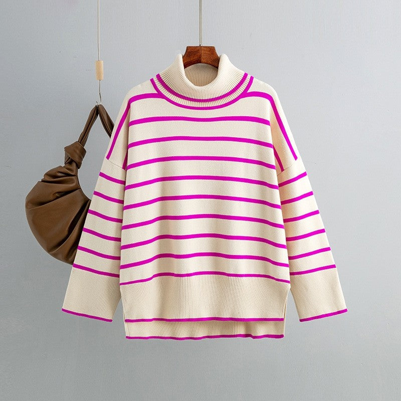 Turtleneck Loose Striped Loose Sweater