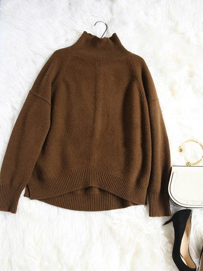 Casual Knitting Solid Color High-Neck Sweater Tops