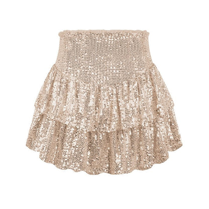Sequin Mini Skirt- Solid Color Pleated A-Line Skirt