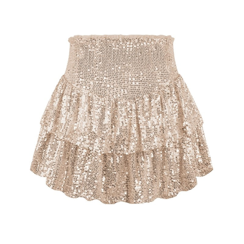 Sequin Mini Skirt- Solid Color Pleated A-Line Skirt