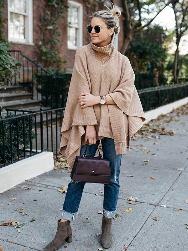 High-Neck Solid Color Knitting Sweater Cover-Ups Tops
