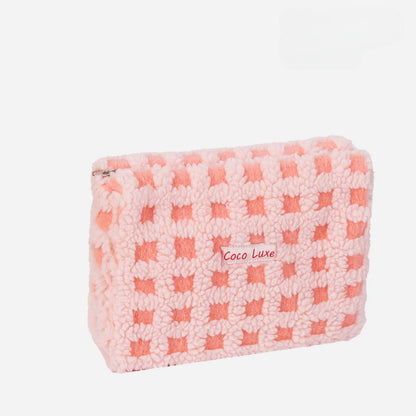 Waffle Checkerboard Plush Makeup Bag