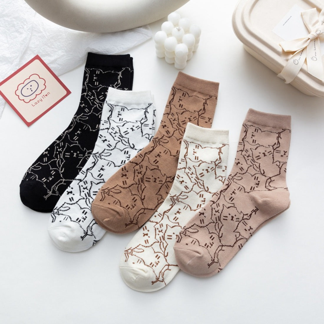 Rufia - Cartoon Cat Mid-Calf Socks