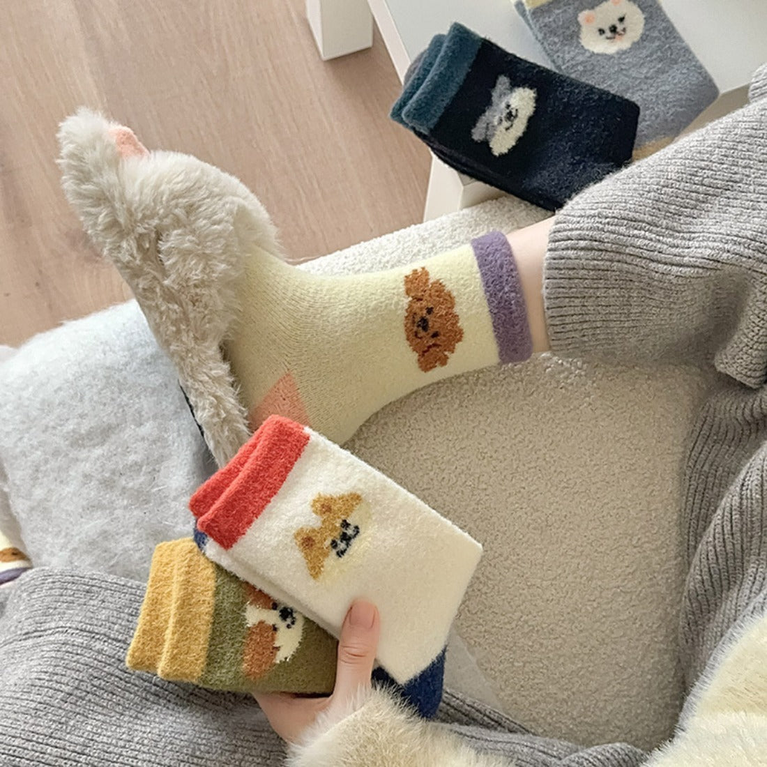 Rufia - Cute Dog Head Pattern Warm Floor Socks