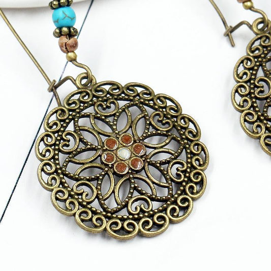 Bohemian Retro Long Hollow Flower Earrings