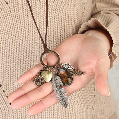 Original Retro Long Sweater Chain Fashion Joker Multi-Element Cotton And Linen Accessories Pendant Necklace