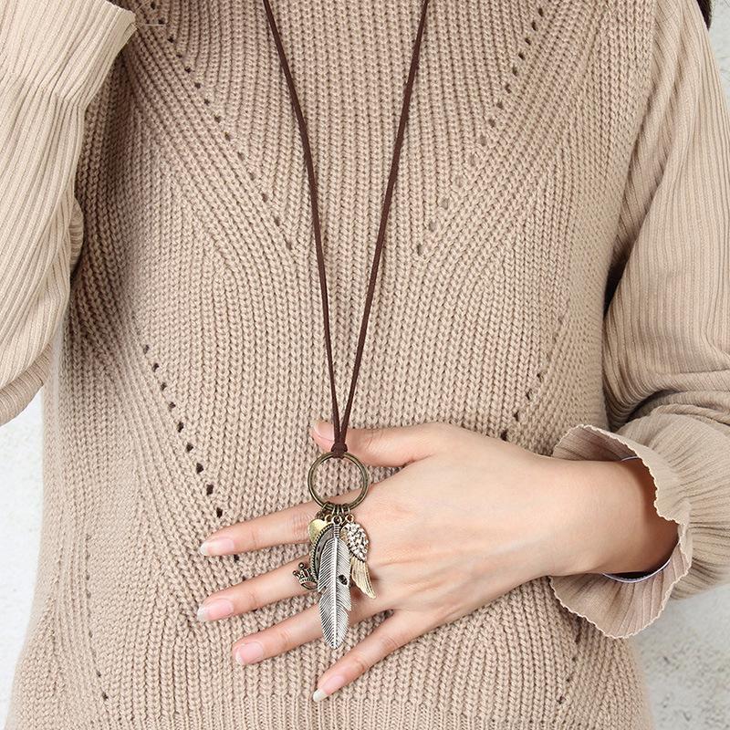 Original Retro Long Sweater Chain Fashion Joker Multi-Element Cotton And Linen Accessories Pendant Necklace