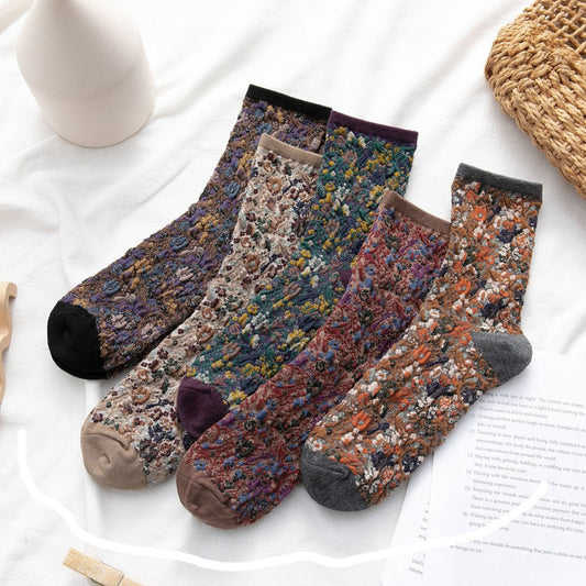Rufia - 3D Floral Pattern Spring Autumn Mid-Calf Socks