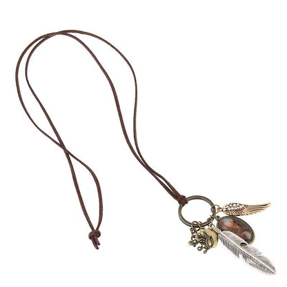Original Retro Long Sweater Chain Fashion Joker Multi-Element Cotton And Linen Accessories Pendant Necklace