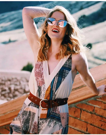 2018 Summer Print V Neck Sleeveless Wide Leg Pants Jumpsuit