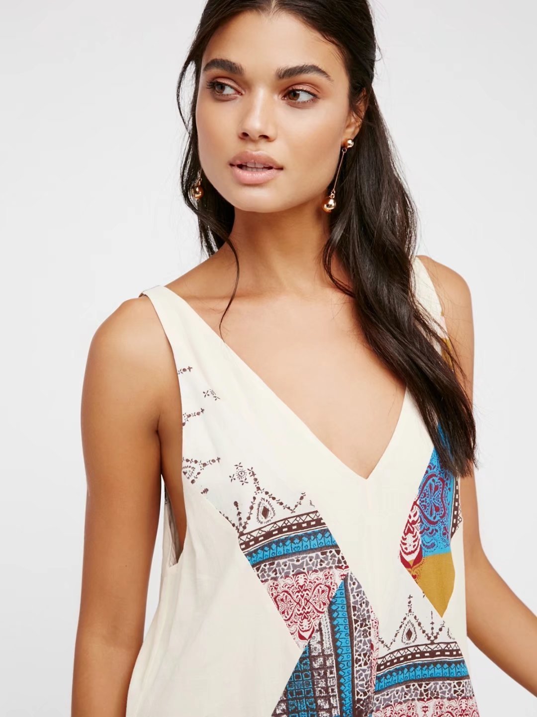 2018 Summer Print V Neck Sleeveless Wide Leg Pants Jumpsuit