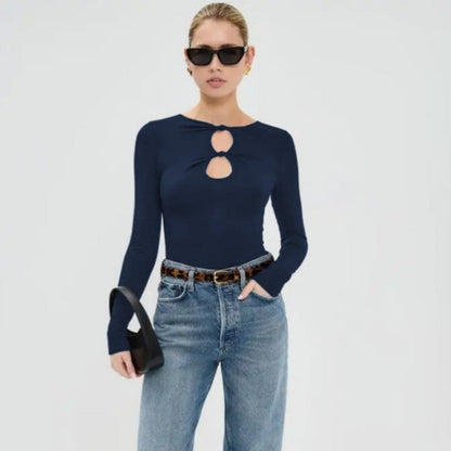 Hollow Knot Solid Long Sleeve T-Shirt