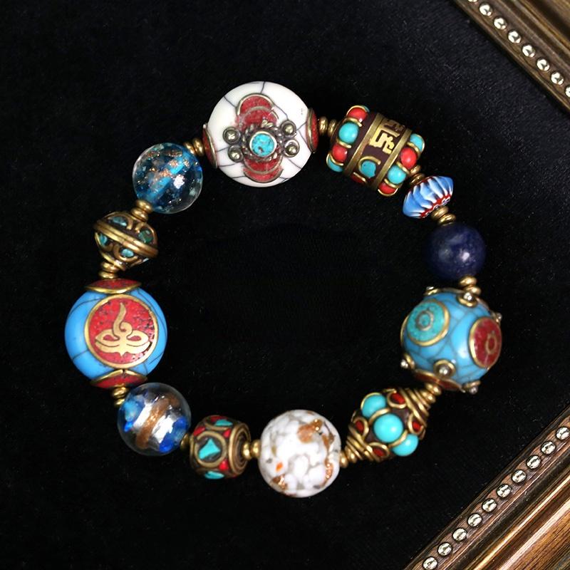 Original Design Retro Nepal Ancient Method Tibetan Beads Transfer Beads Glass Bracelet