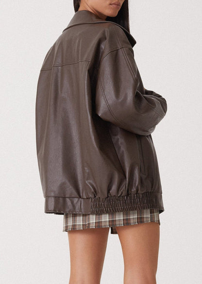 Leather Jacket Black Brown Oversized Biker Style