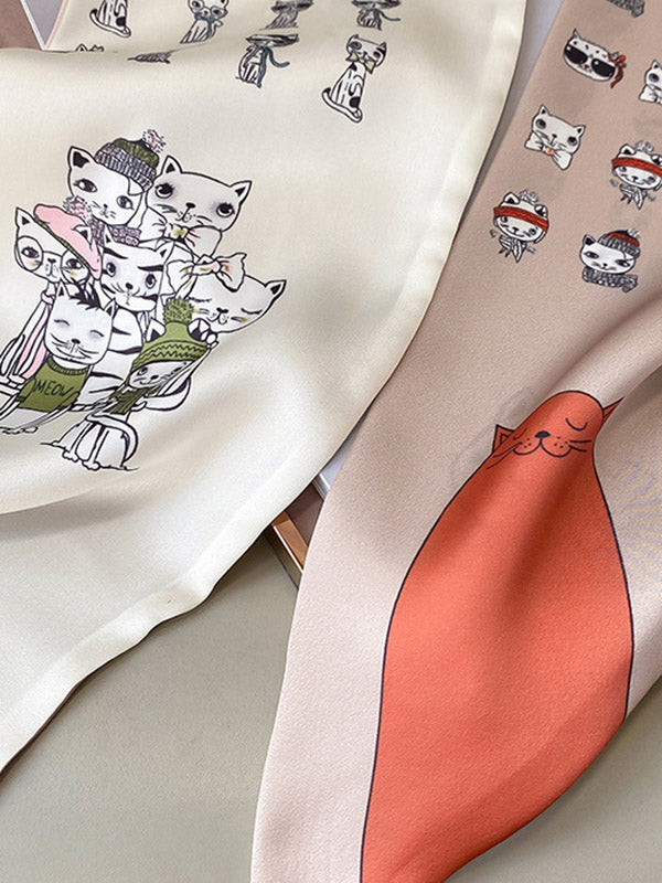 Simple Silk Imitation Cute Animal Printed Scarf