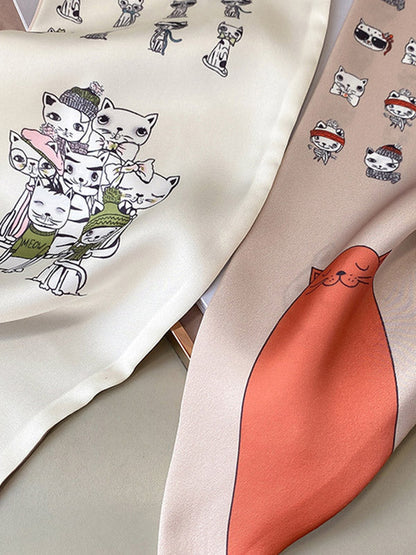 Simple Silk Imitation Cute Animal Printed Scarf
