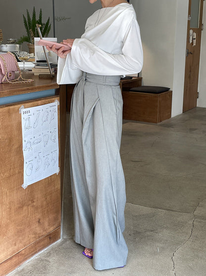 Wide Leg Pockets Solid Color Zipper Casual Pants Bottoms