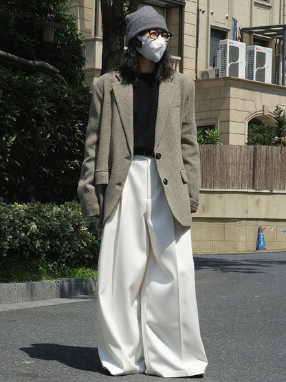 Urban Loose Wide Leg Pleated Solid Color Pants