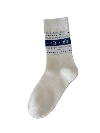 Rufia - White Mid-calf Socks with Various Patterns – 7 Options
