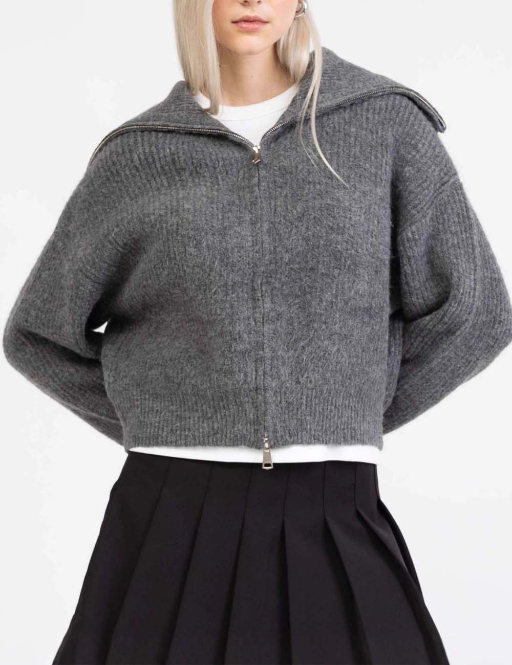 Fall Chunky Knit Open Front Zipper Cardigan
