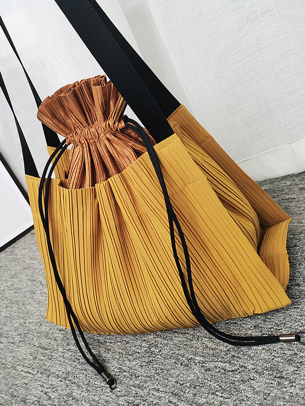 Contrast Color Drawstring Pleated Bags Accessories