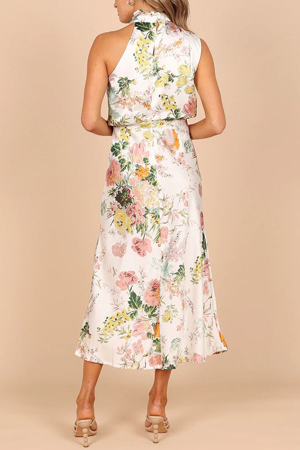 Wine Country Dates Floral Halter Neck Maxi Dress