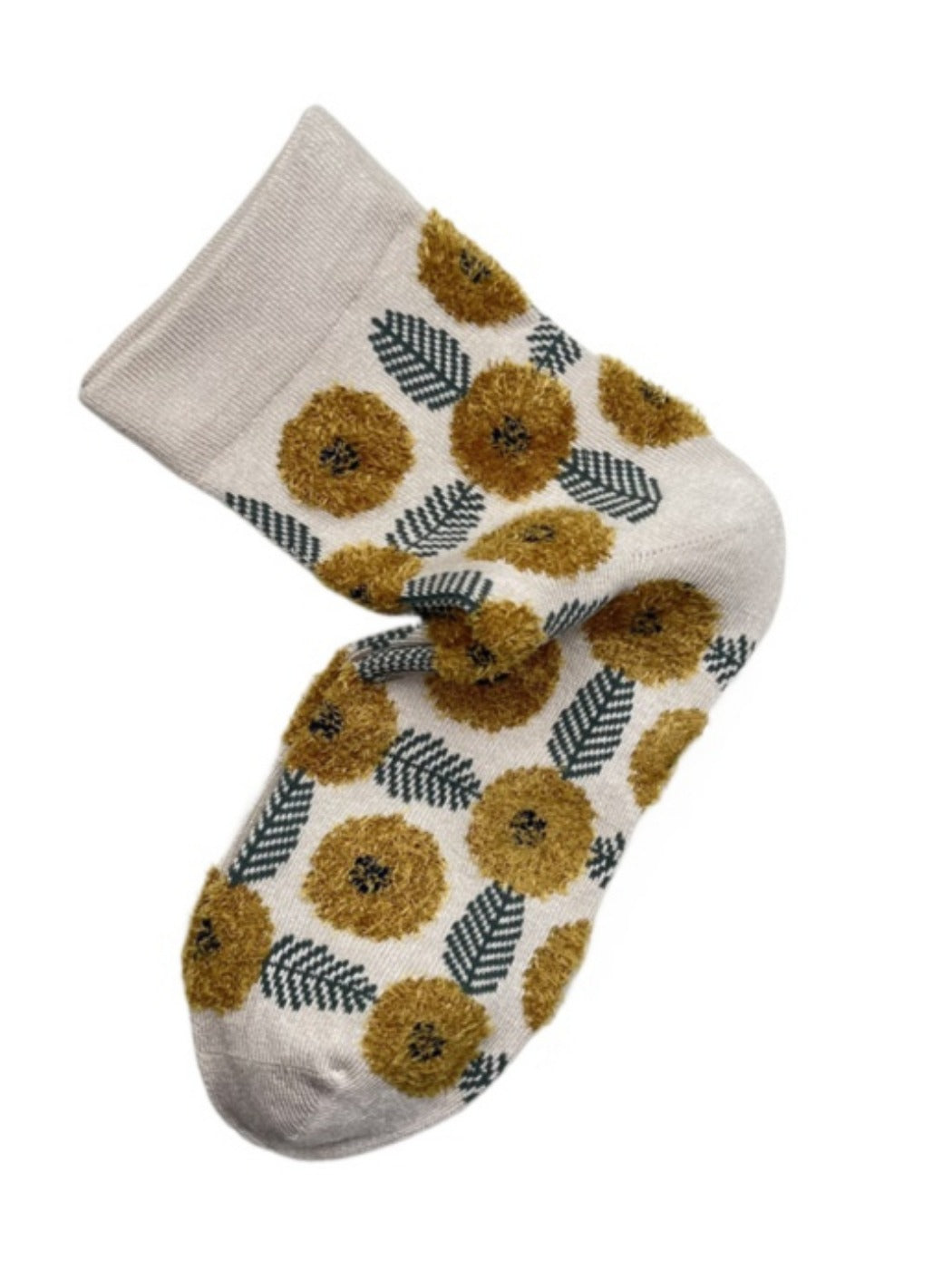 Rufia - Retro Mid-calf Socks with Floral Leaf Patterns