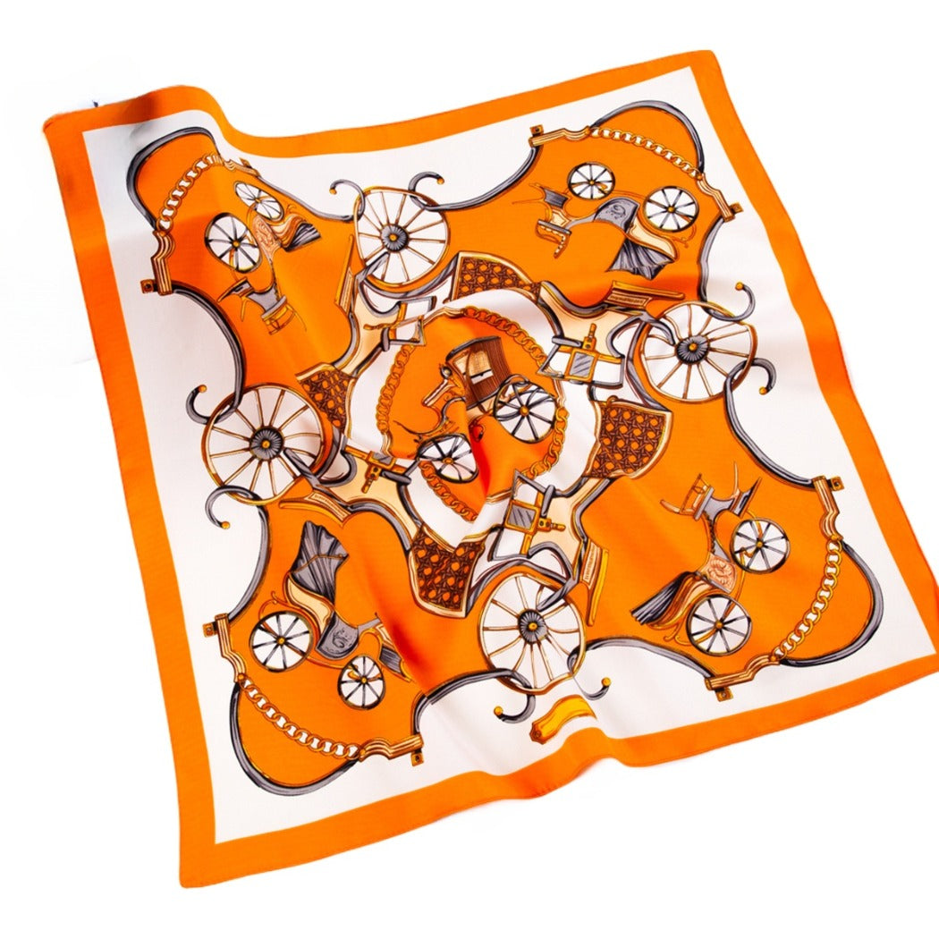 Scarvii - Pumpkin Carriage Print Square Scarf - Vintage &amp; Playful