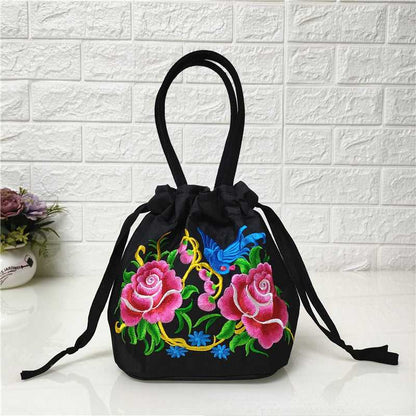 Ethnic Style Embroidered Bag, Embroidered Canvas Bag, Mobile Phone Change, Drawstring Small Bag, Women'S Bucket Bag
