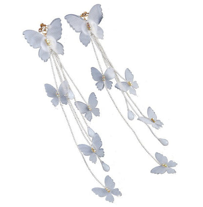 Bridal Butterfly Drop Earrings with Floral Mesh