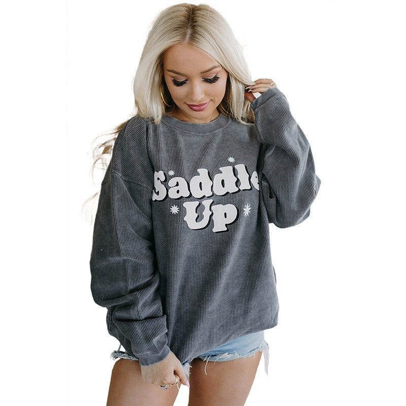 Loose Casual Long-Sleeve Hoodie With Printed Pattern