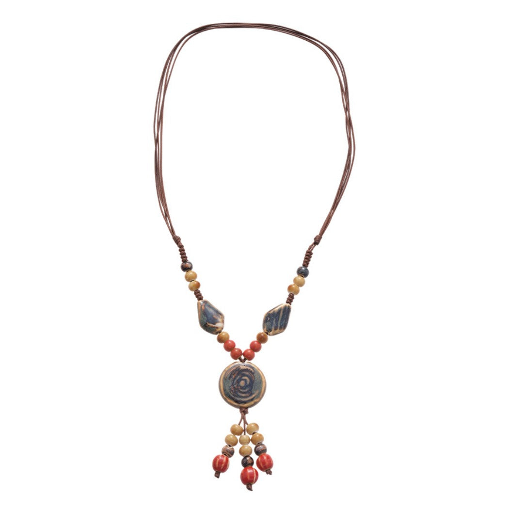 Bauai - Boho Ceramic Bead Fringe Long Necklace - Vintage &amp; Unique