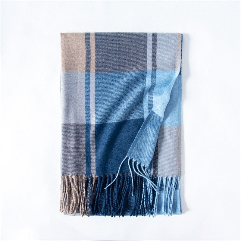 Soft Warm Fringed Plaid Scarf