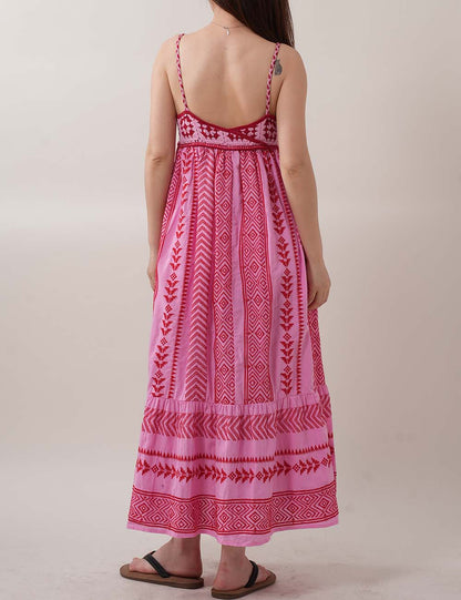 Color Block Embroider String Midi Dresses