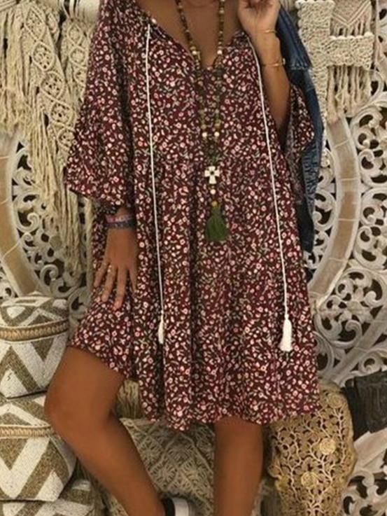 Boho Style Printed Loose Fitting Dress