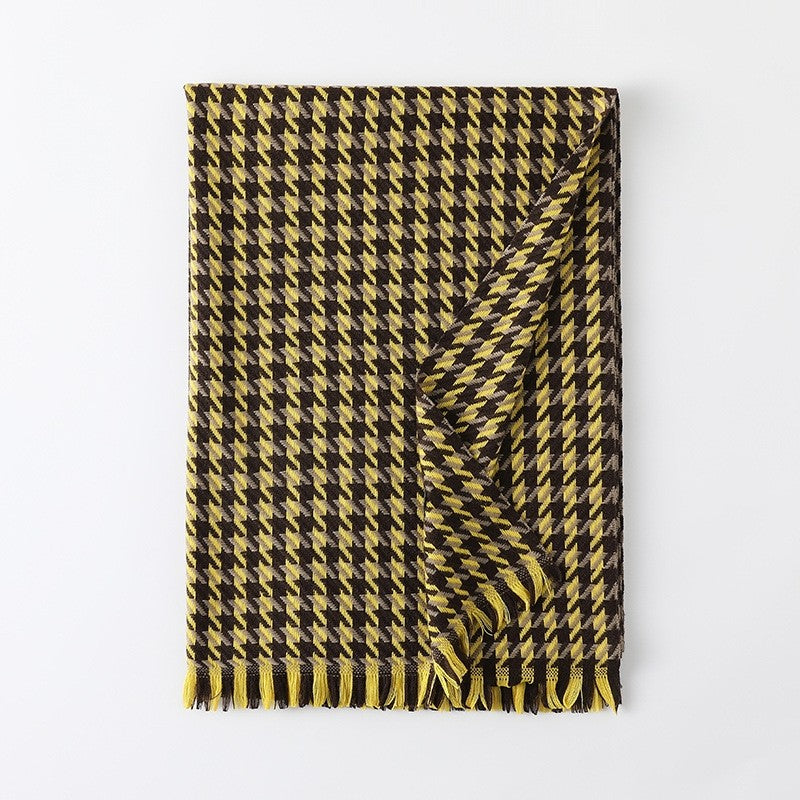 Imitated Cashmere Houndstooth Tassel Shawl Scarf