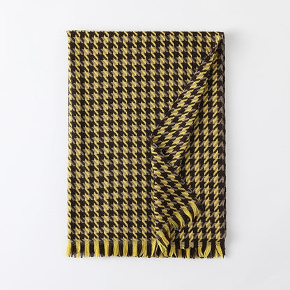 Imitated Cashmere Houndstooth Tassel Shawl Scarf