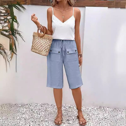 Solid Color Loose Fit Cargo Shorts