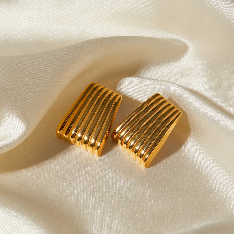 Stainless Steel Striated Ladder Hoop Earrings