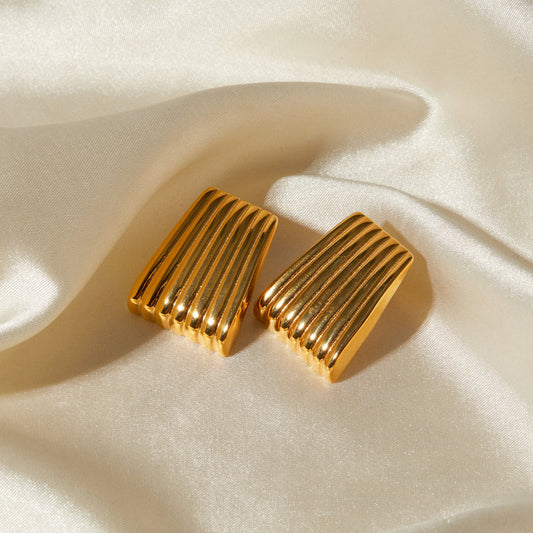 Stainless Steel Striated Ladder Hoop Earrings