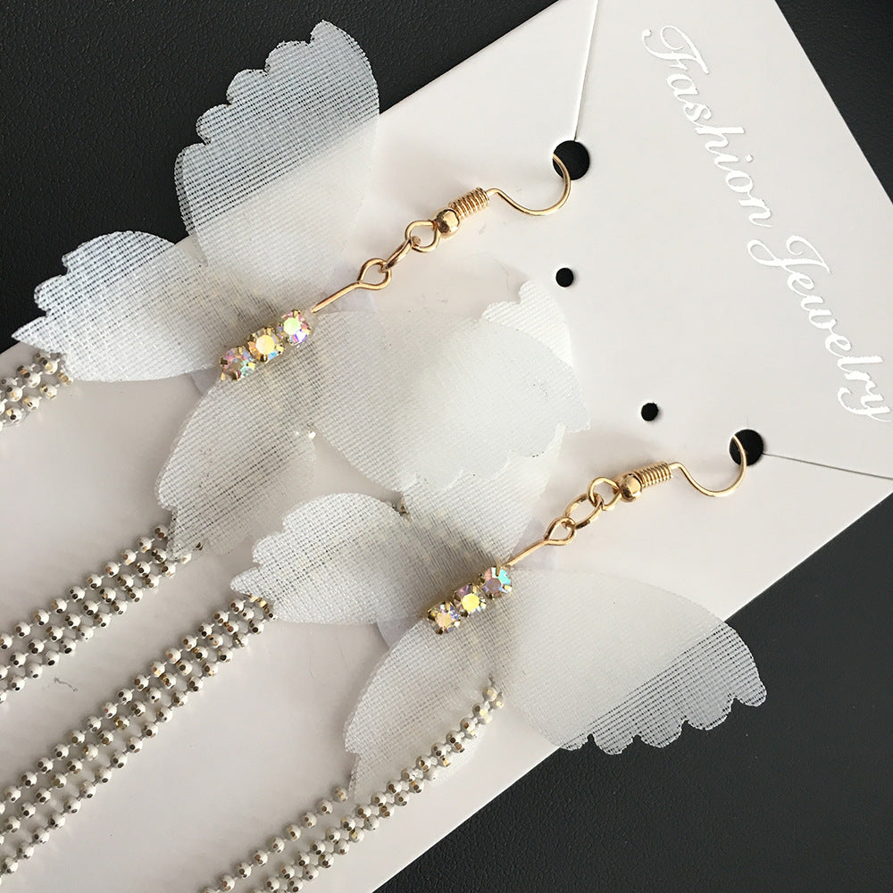 Bridal Butterfly Drop Earrings with Floral Mesh