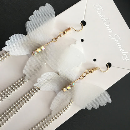 Bridal Butterfly Drop Earrings with Floral Mesh
