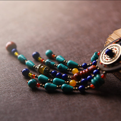Rattan Creative National Style Jewelry Stall Supply New Tassel Leather Tibetan Sweater Chain Pendant Necklace