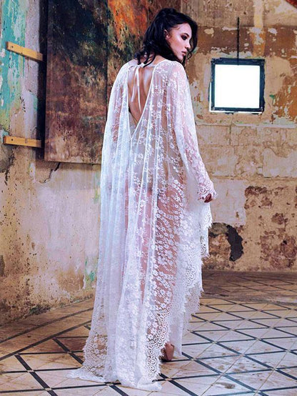 Deep V-Neck Backless Lace-Up See-Through Cover-Ups