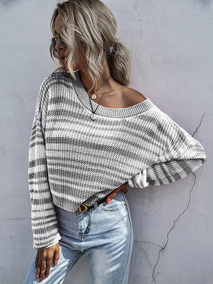 Urban Contrast Color Striped Round-Neck Sweater