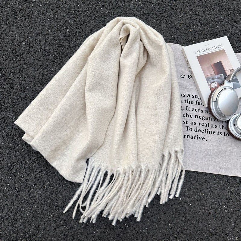 Solid Color Long Fringe Scarf