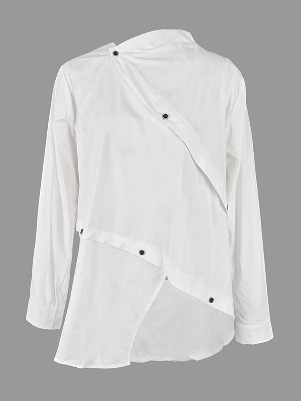 Long Sleeves Asymmetric Buttoned Split-front Blouses&shirts Tops